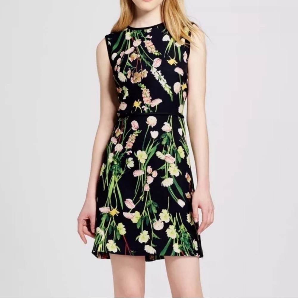 NEW Victoria Beckham Target Black English Satin Floral Sheath Dress Flowers XS
